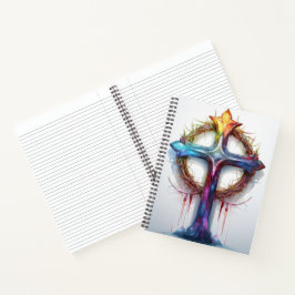 Kleurrijk Christelijk kruis over doornenkroon Notitieboek