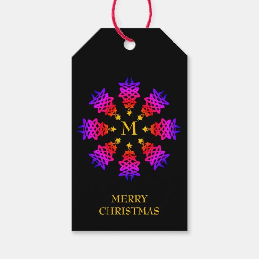 Kleurrijk | CHRISTMAS TREE | Monogram Cadeaulabel (Voorkant)