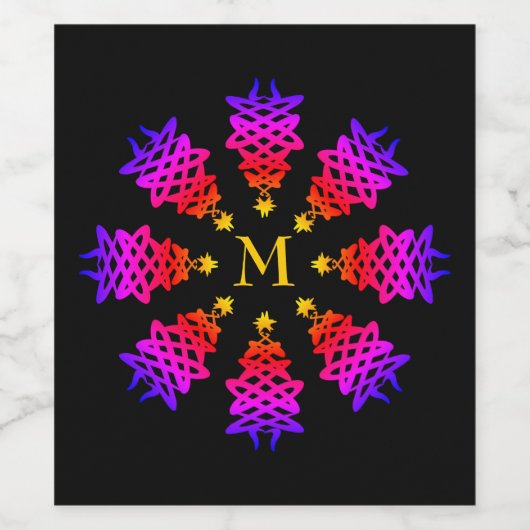 Kleurrijk | CHRISTMAS TREE | Monogram Wijn Etiket (Enkel label)