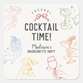 Kleurrijk Cocktail Feest Retro Jonggezellen Envelo Vierkante Sticker