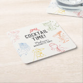 Kleurrijk Cocktail Feest Retro Jonggezellenfeest Kartonnen Onderzetters (Schuin)