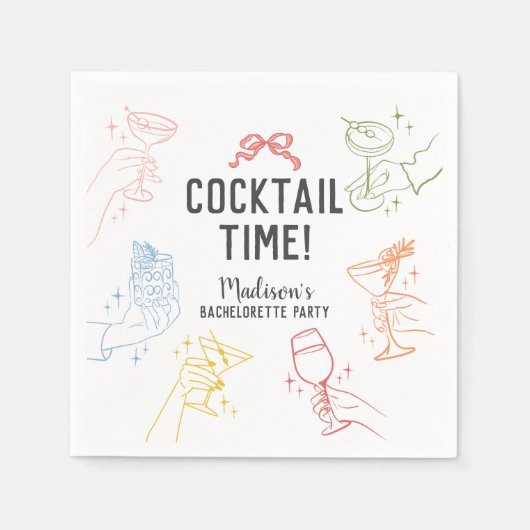 Kleurrijk Cocktail Feest Retro Jonggezellenfeest Servet (Voorkant)