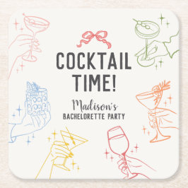 Kleurrijk Cocktail Feest Retro Meisjes Uitje Kartonnen Onderzetters