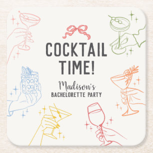 Kleurrijk Cocktail Feest Retro Meisjes Uitje Kartonnen Onderzetters