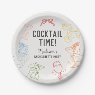 Kleurrijk Cocktail Feest Retro Meisjesfeest voor B Papieren Bordje
