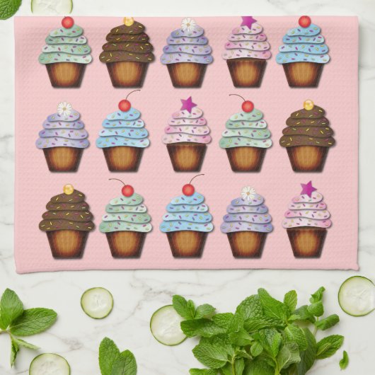 Kleurrijk Collectie van Cupcakes Theedoek (Gevouwen)