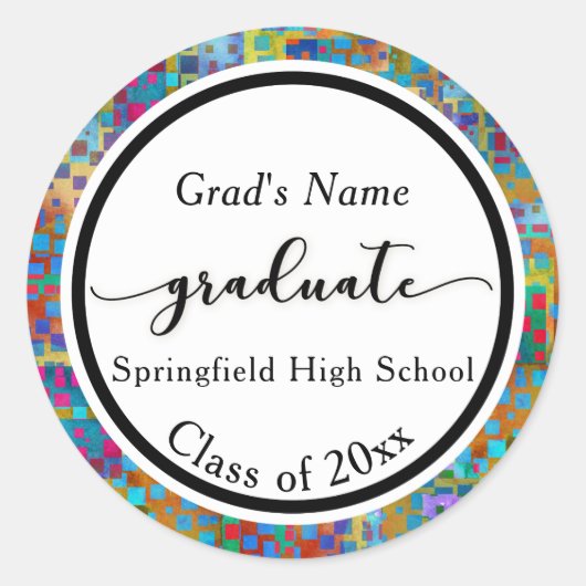 Kleurrijk Confetti Afstudeerfeest 3 Ronde Sticker (Voorkant)