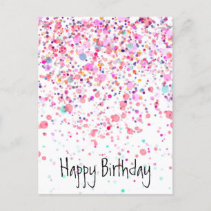 Kleurrijk Confetti Gelukkige Verjaardag Roze Briefkaart