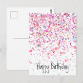 Kleurrijk Confetti Gelukkige Verjaardag Roze Briefkaart (Voorkant / Achterkant)