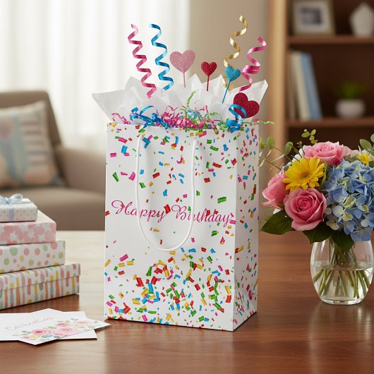 Kleurrijk confetti medium cadeauzakje