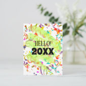 Kleurrijk Confetti Nieuwjaar Groene Kronkel Sjablo Feestdagenkaart (Staand voorkant)