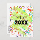 Kleurrijk Confetti Nieuwjaar Groene Kronkel Sjablo Feestdagenkaart (Voorkant / Achterkant)