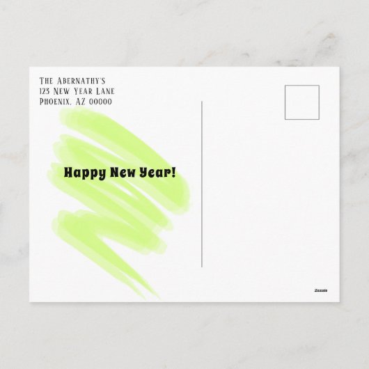 Kleurrijk Confetti Nieuwjaar Groene Kronkel Sjablo Feestdagenkaart (Achterkant)