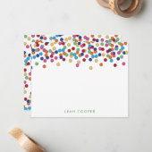 Kleurrijk Confetti Notitiekaartje (Voorkant / Achterkant in situ)