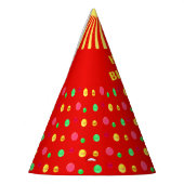 Kleurrijk confetti op rood feesthoedjes (Links)