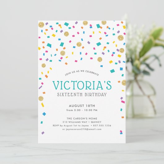 Kleurrijk Confetti Verjaardagsfeestje Kaart (Staand voorkant)