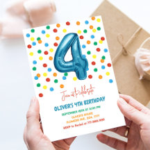 Kleurrijk Confetti Vier Ballon 4e Verjaardag Jonge