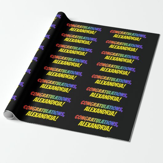 Kleurrijk "CONGRATULATIES" + Aangepaste naam Cadeaupapier (Uitgerold)