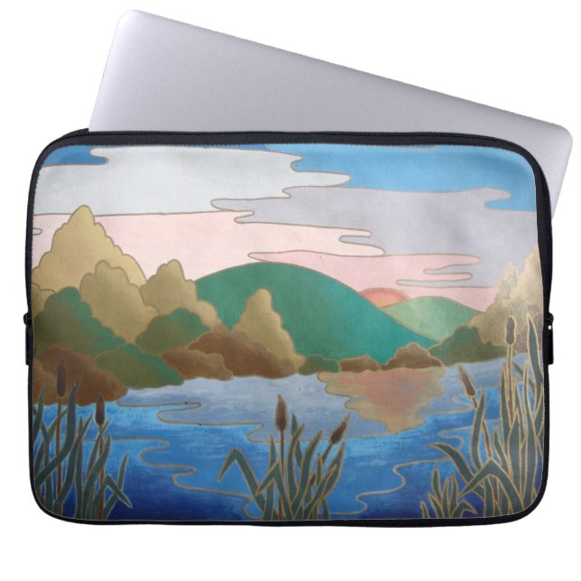 kleurrijk contemporeus abstract kunstlandschap laptop sleeve (Voorkant)