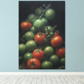 Kleurrijk Contrast: Groene en Rode Tomaat het Schi Canvas Afdruk (Insitu (Houten vloer))