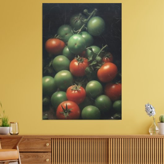 Kleurrijk Contrast: Groene en Rode Tomaat het Schi Canvas Afdruk (Insitu (Woonkamer))