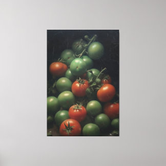 Kleurrijk Contrast: Groene en Rode Tomaat het Schi Canvas Afdruk