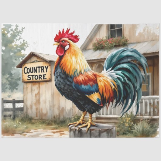Kleurrijk Country Rooster Tissue Paper – 18 lb Cra Tissuepapier (Voorkant)