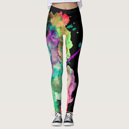 Kleurrijk, Crazy, Trendy, Vette Abstracte Waterver Leggings (Voorkant)