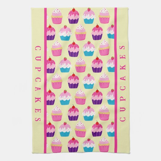 Kleurrijk Cupcakes patroon, zoete traktaties Theedoek (Verticaal)