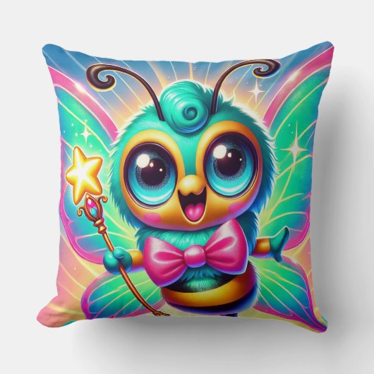 Kleurrijk Cute Bij Karakter met Ster Kussen (Voorkant)