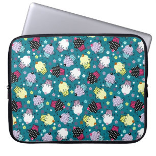 Kleurrijk Cute Cupcake Pattern-Turquoise-Green Bac Laptop Sleeve