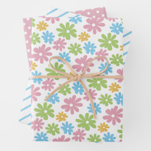 Kleurrijk Cute Retro Lente Bloem Kunstpatroon Inpakpapier Vel