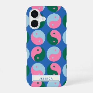 Kleurrijk Cute Retro Yin Yang Blauwe Gepersonalise iPhone 16 Hoesje