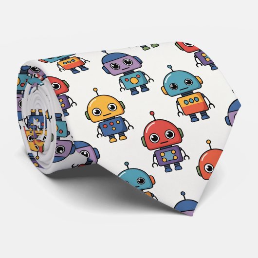 Kleurrijk Cute Robot Patroon Stropdas (Opgerold)