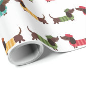 Kleurrijk Dackel Kerstpatroon Cadeaupapier (Rol Hoek)