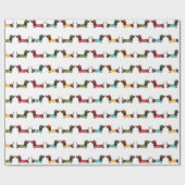 Kleurrijk Dackel Kerstpatroon Cadeaupapier (Vlak)