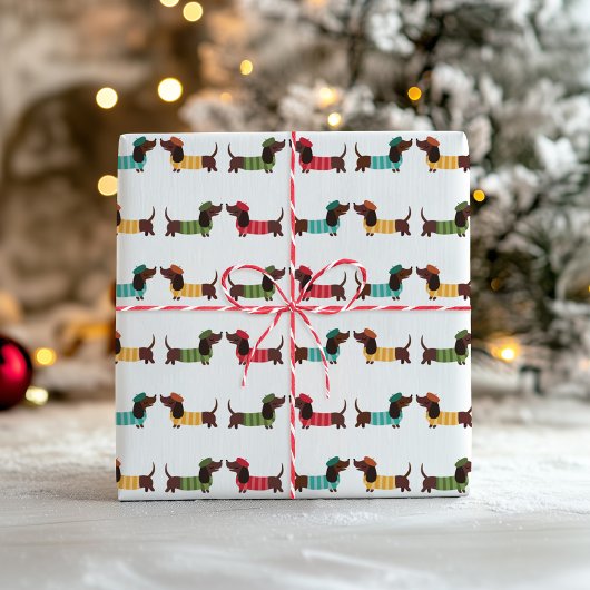 Kleurrijk Dackel Kerstpatroon Cadeaupapier