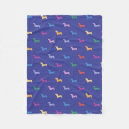 Kleurrijk Dackelpatroon Blauw Fleece Deken