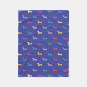 Kleurrijk Dackelpatroon Blauw Fleece Deken