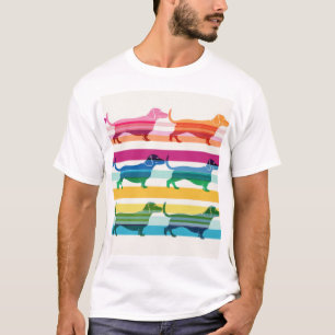 Kleurrijk Dackelpatroon Retro Strepen T-shirt