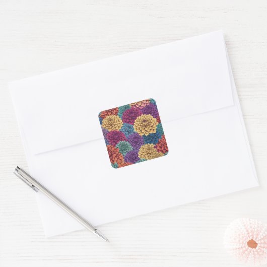Kleurrijk dahlia bloemenpatroon vierkante sticker (Envelop)