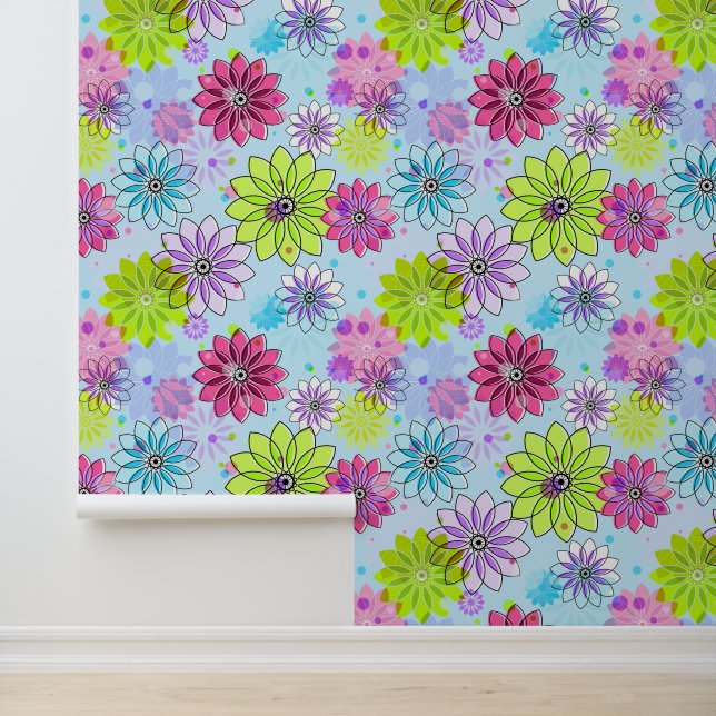 Kleurrijk Daisy Flowers Design Behang (Applicatie)