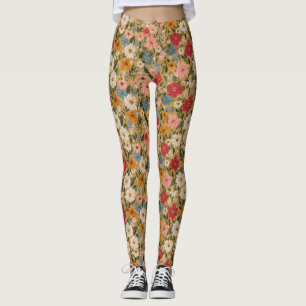 Kleurrijk Daisy Patroon - Mosterd Leggings