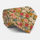 Kleurrijk Daisy Patroon - Mosterd Stropdas (Opgerold)