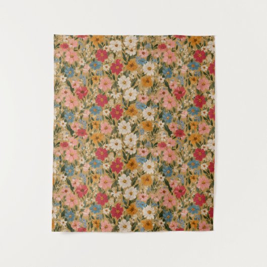  Kleurrijk Daisy Patroon - Mosterd Wandkleed (Voorkant)