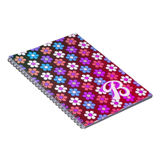 Kleurrijk Daisy Patroon Retro Monogram Notitieboek (Rechterzijde)