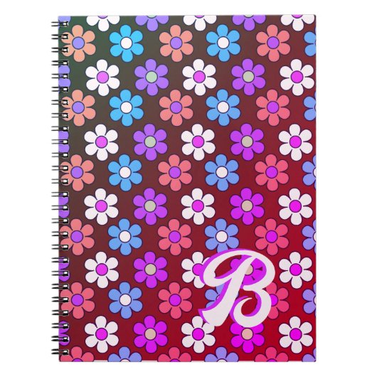 Kleurrijk Daisy Patroon Retro Monogram Notitieboek (Voorkant)