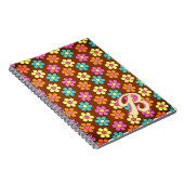 Kleurrijk Daisy Patroon Retro Monogram Notitieboek (Rechterzijde)