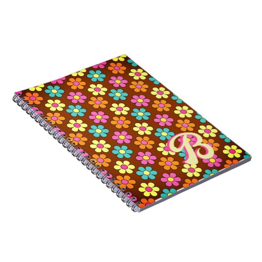 Kleurrijk Daisy Patroon Retro Monogram Notitieboek (Rechterzijde)