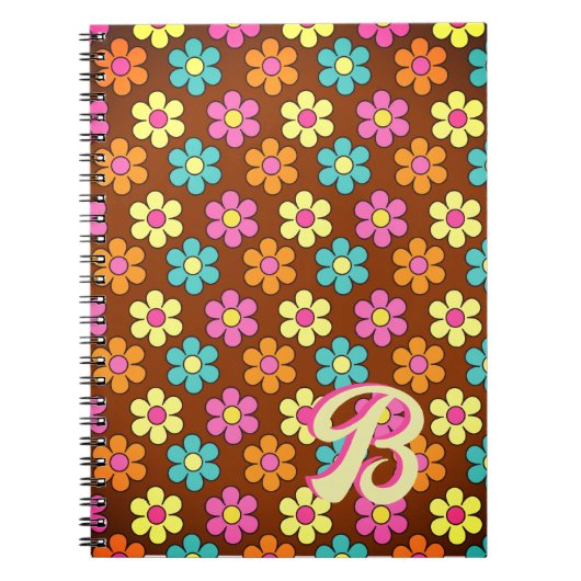 Kleurrijk Daisy Patroon Retro Monogram Notitieboek (Voorkant)